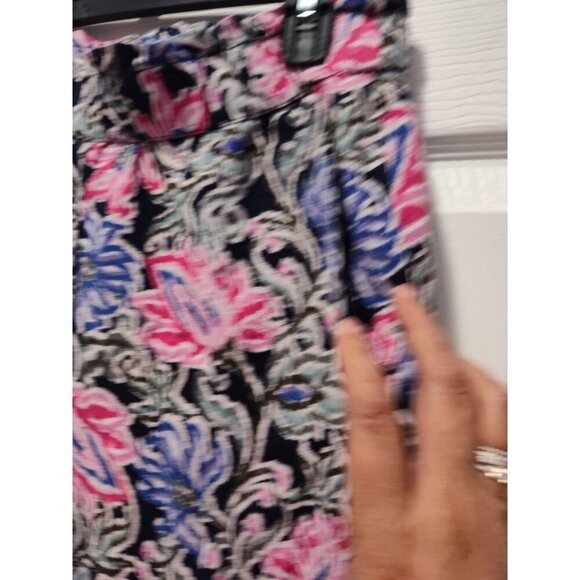 Loft Pants Womens Medium Black Pink Fluid Wide Leg Floral Spring Bloom Pockets - Picture 4 of 7